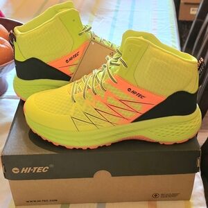 NEW! Hi-Tec Neon Yellow High-Top Sneakers with Neon Orange Accents